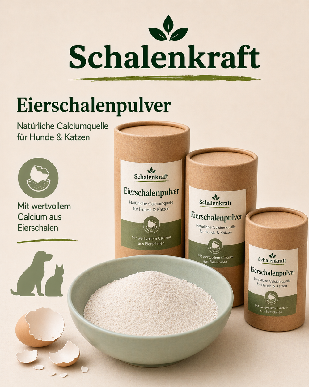 Eierschalenpulver für Hunde & Katzen