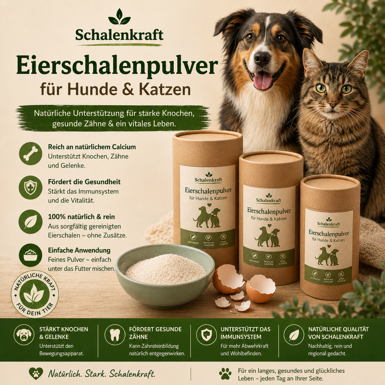 Eierschalenpulver für Hunde & Katzen